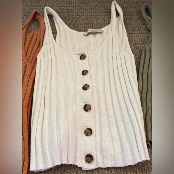 LOFT Cream Ribbed Button-Front Tank - Picture 1 of 2